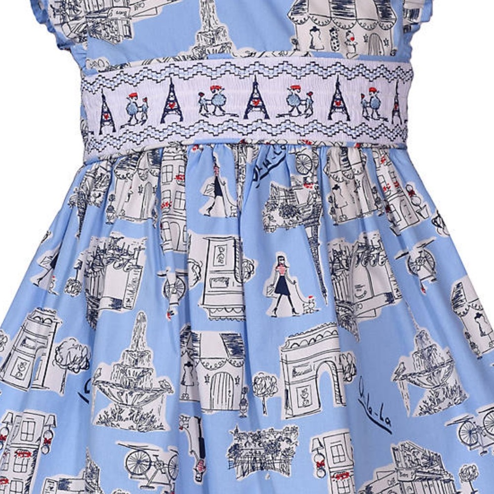 Bonnie Baby Light Blue Parisian Print Dress